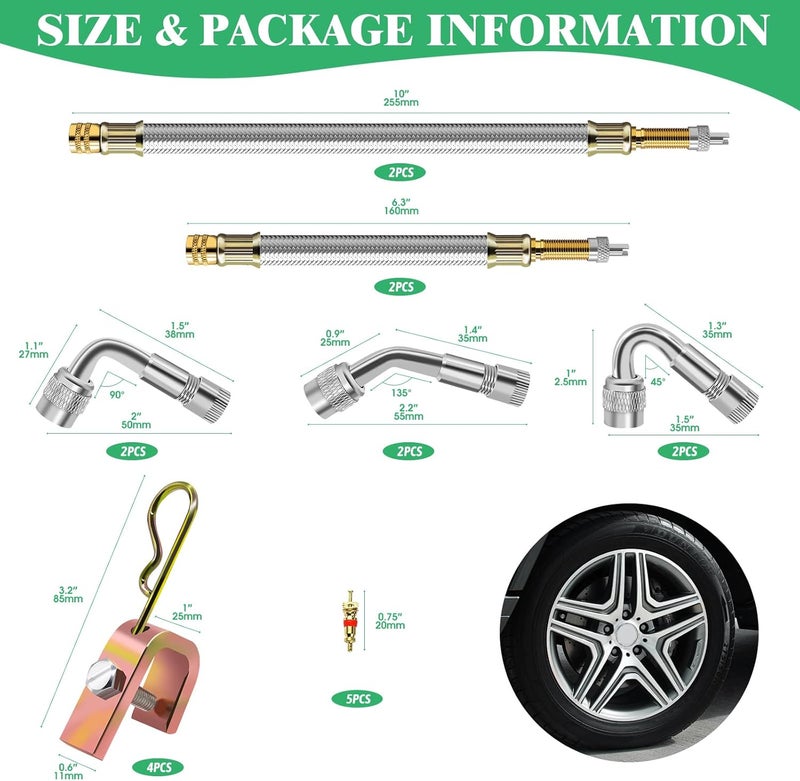 Yauhar 15pcs Valve Stem Extension and Tire Valve Stem Cores Kit - Image 2