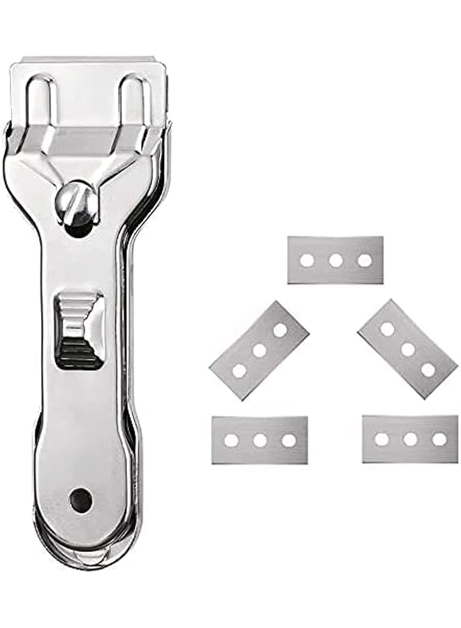 PROMASS promass silver multi-functional glass scraper with 5 blades,Razor Blade Scraper For Glass, Glass Stove Top Cleaner And Scraper suitable for Oven Cooker, Window, Stove, Car, Cooking Surface  - Image 1