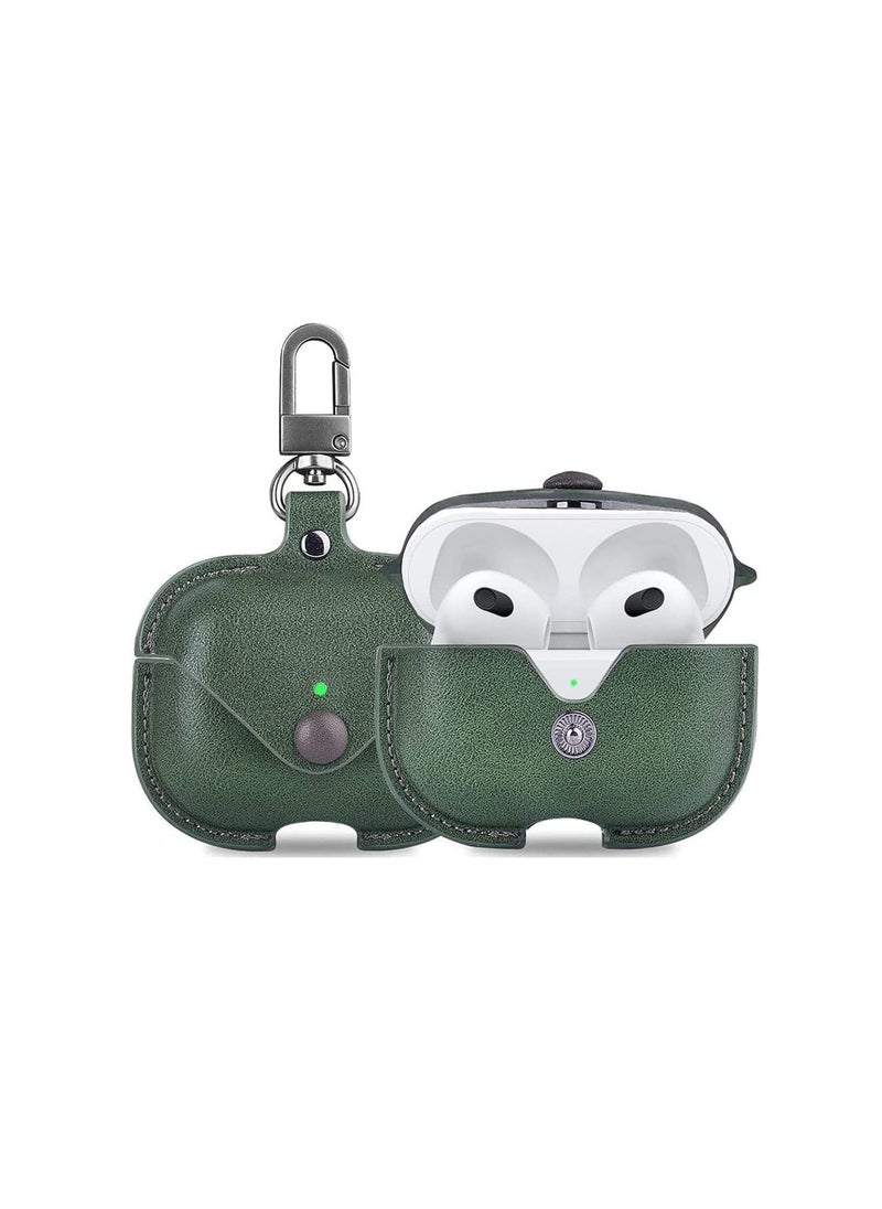 YOMNA - YOMNA Protective Leather Case Compatible with AirPods Pro 2 Case, Wireless Charging Case Headphones EarPods, Soft Leather Cover with Carabiner Clip (Dark Green/Black) - (Set of 2) - Image 1
