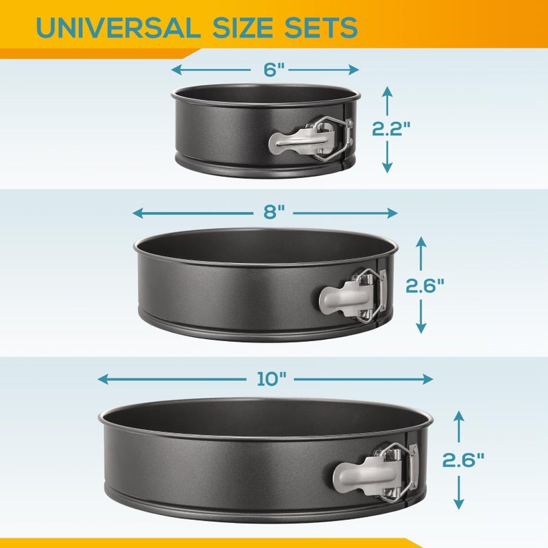 HIWARE Springform Pan Set of 3 Non-stick Leakproof Round Cake Pan Set Includes 3 Pieces 6" 8" 10" - Image 2