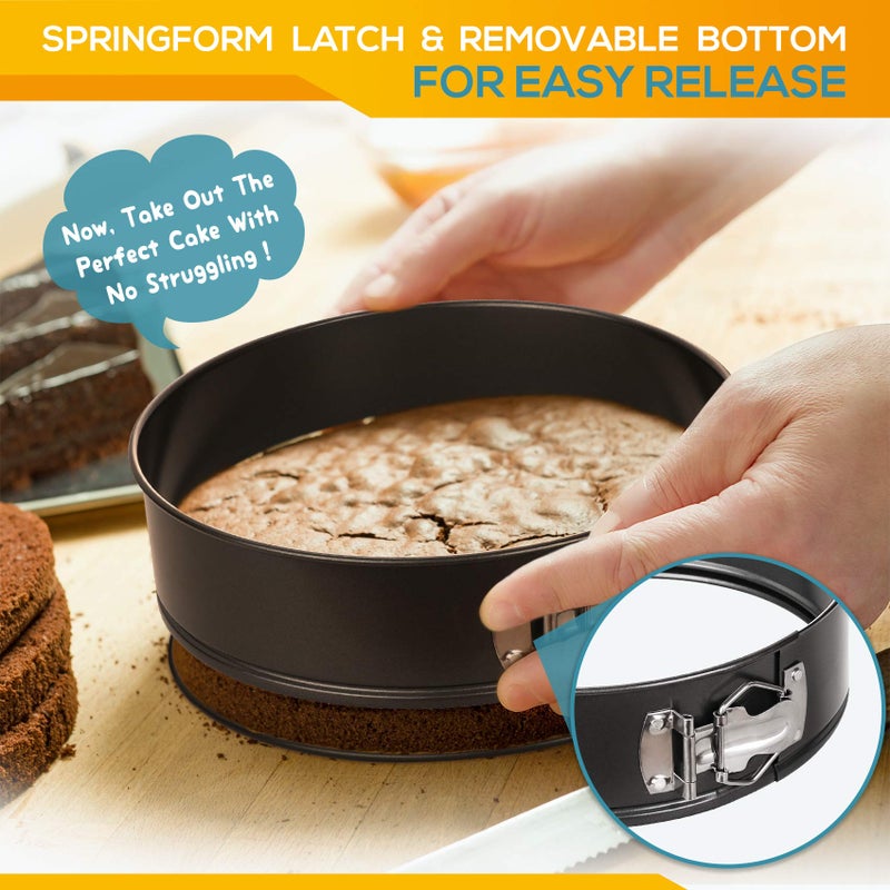 HIWARE Springform Pan Set of 3 Non-stick Leakproof Round Cake Pan Set Includes 3 Pieces 6" 8" 10" - Image 4