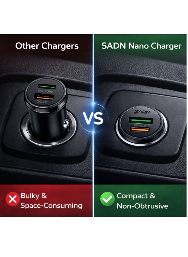 SADN Nano Dual-Port Car Charger – Ultra-Compact Fast Charging Metal Adapter with USB-C PD & USB-A QC for iPhone, Samsung & Smart Devices - Image 3