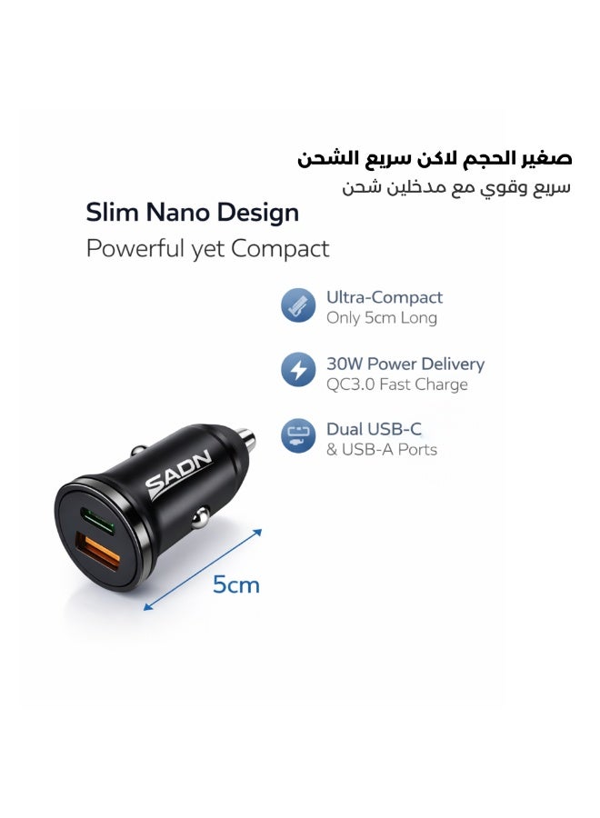 SADN Nano Dual-Port Car Charger – Ultra-Compact Fast Charging Metal Adapter with USB-C PD & USB-A QC for iPhone, Samsung & Smart Devices - Image 2