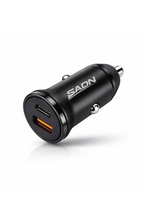 SADN Nano Dual-Port Car Charger – Ultra-Compact Fast Charging Metal Adapter with USB-C PD & USB-A QC for iPhone, Samsung & Smart Devices - Image 1