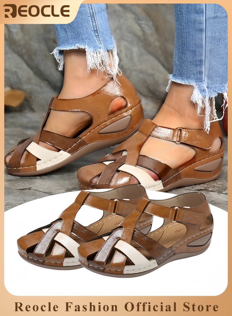 REOCLE Women's Sandals Wedge Shoes Comfortable Ankle Strap Closed Toe Summer Platform Sandals Casual Outdoor Wedges Fisherman Sandal - Image 1
