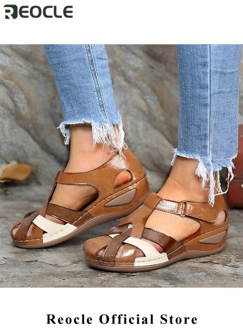 REOCLE Women's Sandals Wedge Shoes Comfortable Ankle Strap Closed Toe Summer Platform Sandals Casual Outdoor Wedges Fisherman Sandal - Image 2