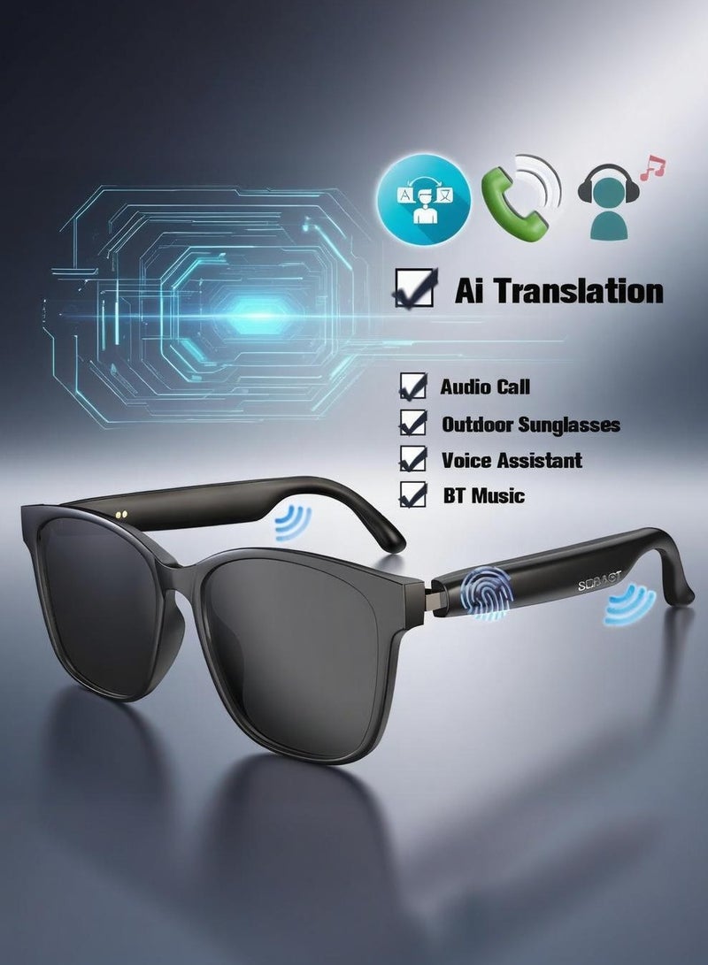 Sobast AI Smart Sunglasses with Voice Assistant, 5.4 Bluetooth Glasses with Music, Translation in 144 languages, UV400 Polarized Lens, Smart Glasses for Men&Woman, Multifunctional Bluetooth Glasses for Men - Black  - Image 1