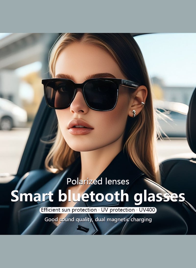 Sobast AI Smart Sunglasses with Voice Assistant, 5.4 Bluetooth Glasses with Music, Translation in 144 languages, UV400 Polarized Lens, Smart Glasses for Men&Woman, Multifunctional Bluetooth Glasses for Men - Black  - Image 2