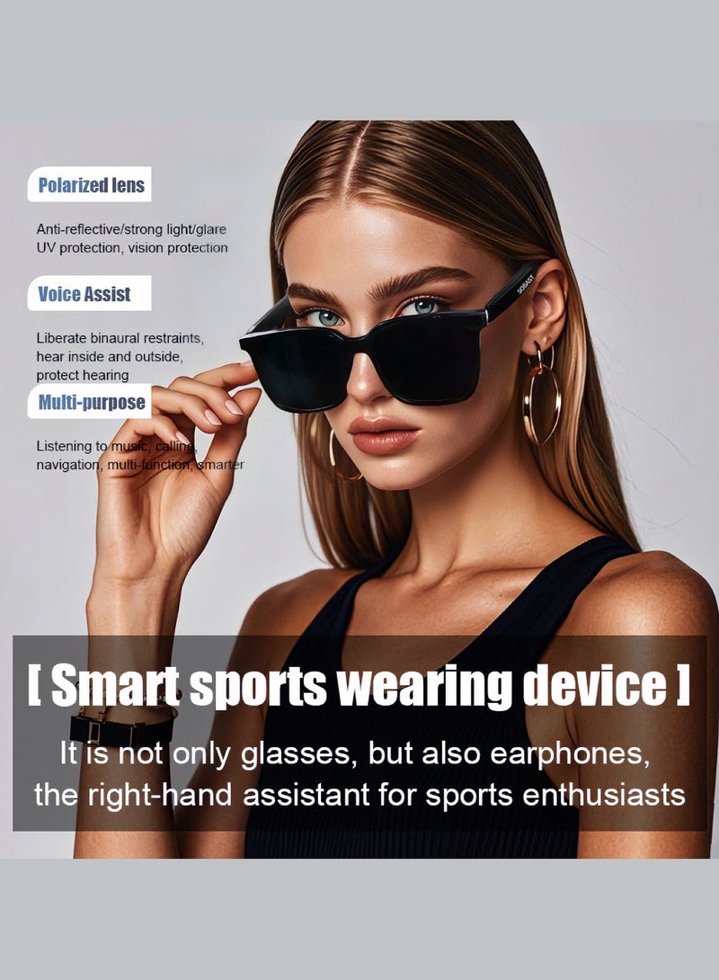 Sobast AI Smart Sunglasses with Voice Assistant, 5.4 Bluetooth Glasses with Music, Translation in 144 languages, UV400 Polarized Lens, Smart Glasses for Men&Woman, Multifunctional Bluetooth Glasses for Men - Black  - Image 4