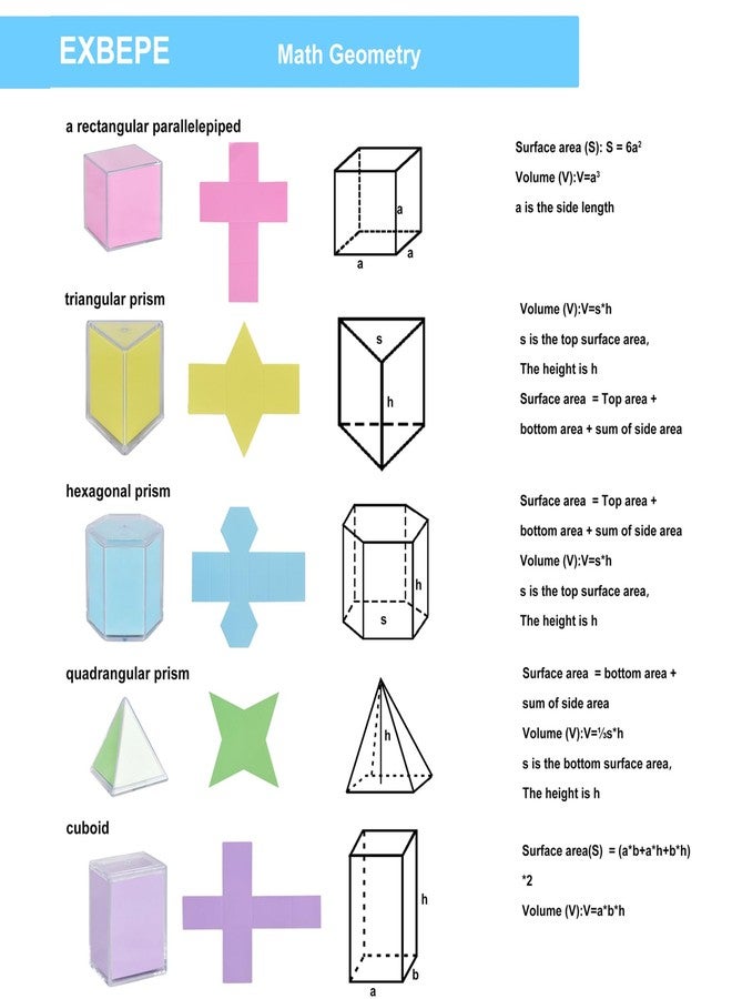 EXBEPE 3D Geometric Solids Geometric Shapes 8 Solids Shapes and 1 Cylinder Cone Volume Surface Area Demonstrator Set Teacher Aids Math Helper School Supplies - Image 5
