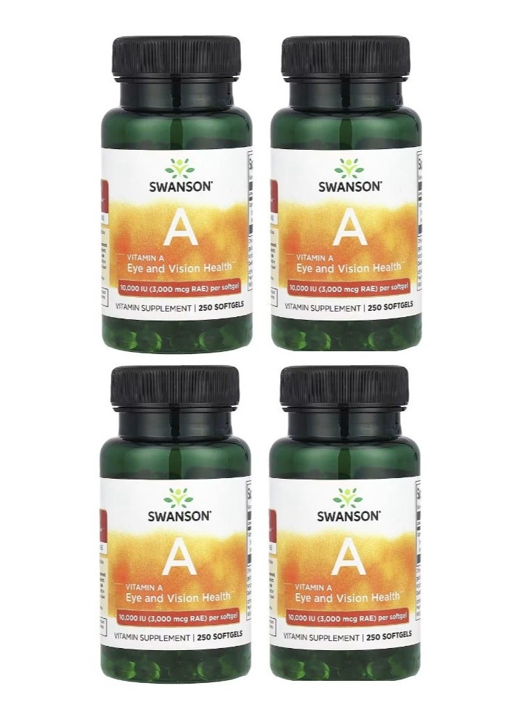 SWANSON Vitamin A 10,000 IU 3,000 mcg RAE, 250 Softgels (4 Pack)