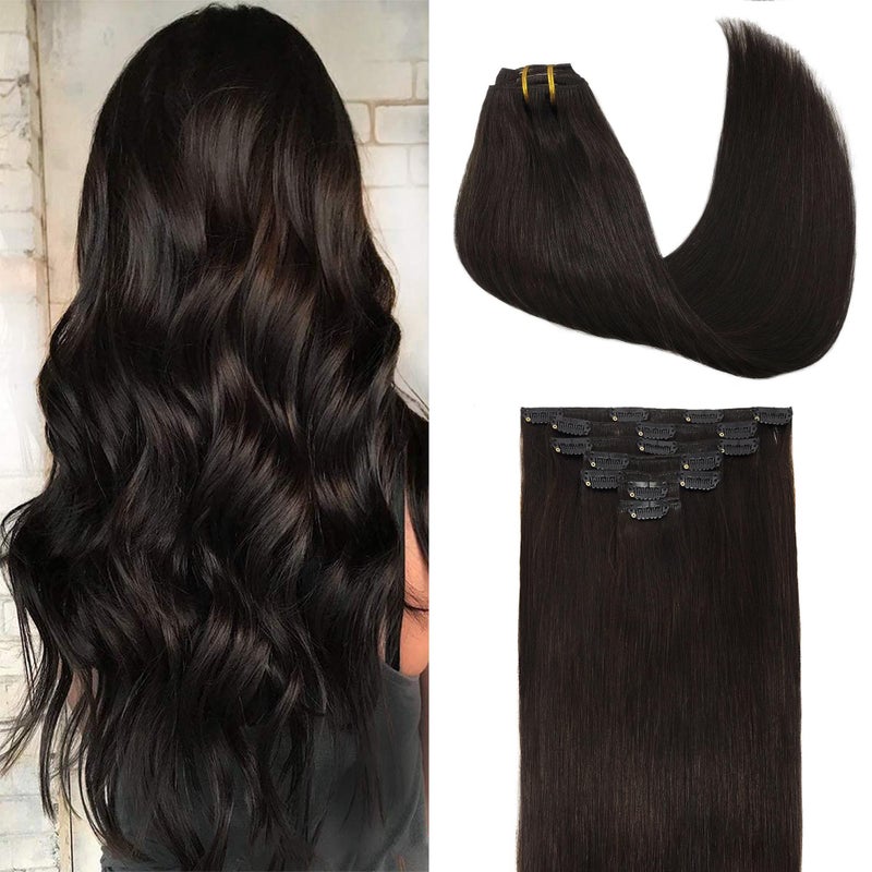 GOO GOO Clip in Hair Extensions Real Human Hair Remy Human Hair Extensions Clip ins for Women Natural Human Hair 26inch 135g 7Pcs 2 Dark Brown