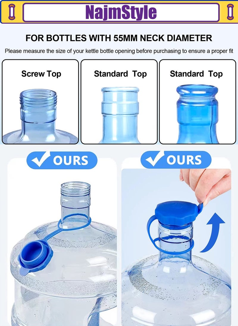 NajmStyle 6Pcs 3 & 5 Gallon Water Jug Cap for 55mm Standard/Screw/Crown Tops Water Bottle,Non-Spill & Leak Free,Reusable Food Grade Silicone Replacement Cap - Image 2
