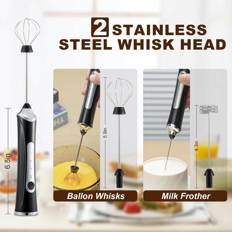freebala Handheld Electric Milk Frother with 2 Heads, Coffee Whisk Foam Mixer with USB Rechargeable 3 Speeds, Foam Maker Blender for Latte, Cappuccino, Hot Chocolate, Egg (Black) (Black) - Image 2