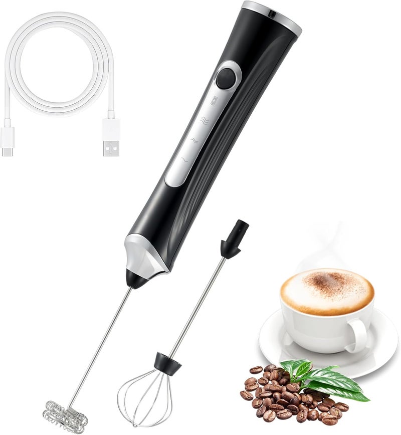 freebala Handheld Electric Milk Frother with 2 Heads, Coffee Whisk Foam Mixer with USB Rechargeable 3 Speeds, Foam Maker Blender for Latte, Cappuccino, Hot Chocolate, Egg (Black) (Black) - Image 1