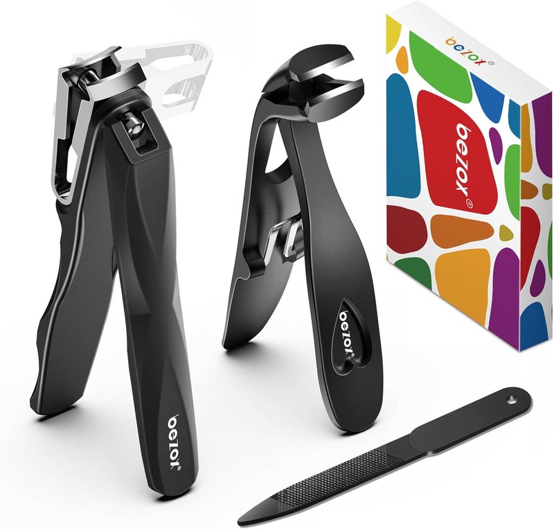 BEZOX Nail Clipper Set for Seniors Curved Head Toe Nail Clippers 360 Rotating Jaw Toenail Clippers for Thick Nails Metal Nail File for Comfortable Easy Trimming