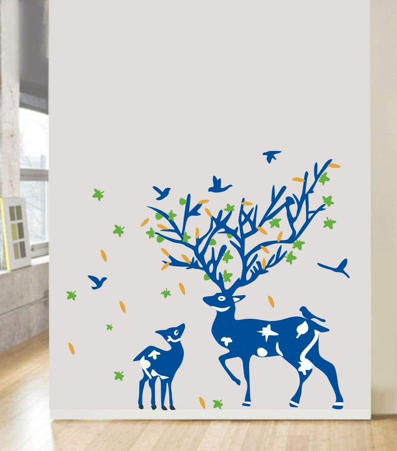 Decor Villa PVC Vinyl Deer Tree 3D Wall Sticker JUST Peel Stick New Modern Art Trendy Wall Stickers for Home Decoration Living RoomOffice Bedroom etc Size 58 CM X 50 CM Multicolor