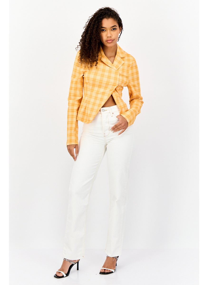 Collusion - Women Regular Fit Checkered Semi-Formal Blazer, Orange - Image 1