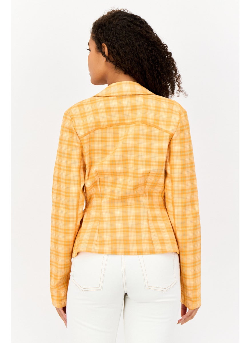 Collusion - Women Regular Fit Checkered Semi-Formal Blazer, Orange - Image 1