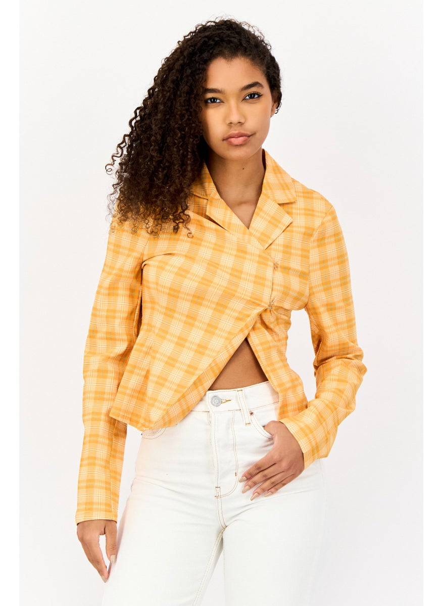 Collusion - Women Regular Fit Checkered Semi-Formal Blazer, Orange - Image 1