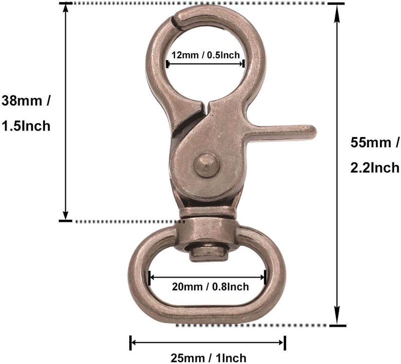 BIKICOCO Swivel Trigger Snap Hook Lobster Claw Clasp Spring Loaded Clip, 3/4'' Oval-Ring Ended, Gunmetal - Pack of 10 - Image 2