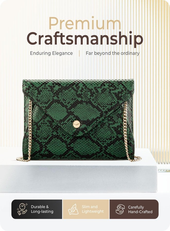 Claasico Evening Clutch Purses For Women - Elegant Envelope Clutch RFID Bag with Detachable Chain (Envy Green) - Image 3