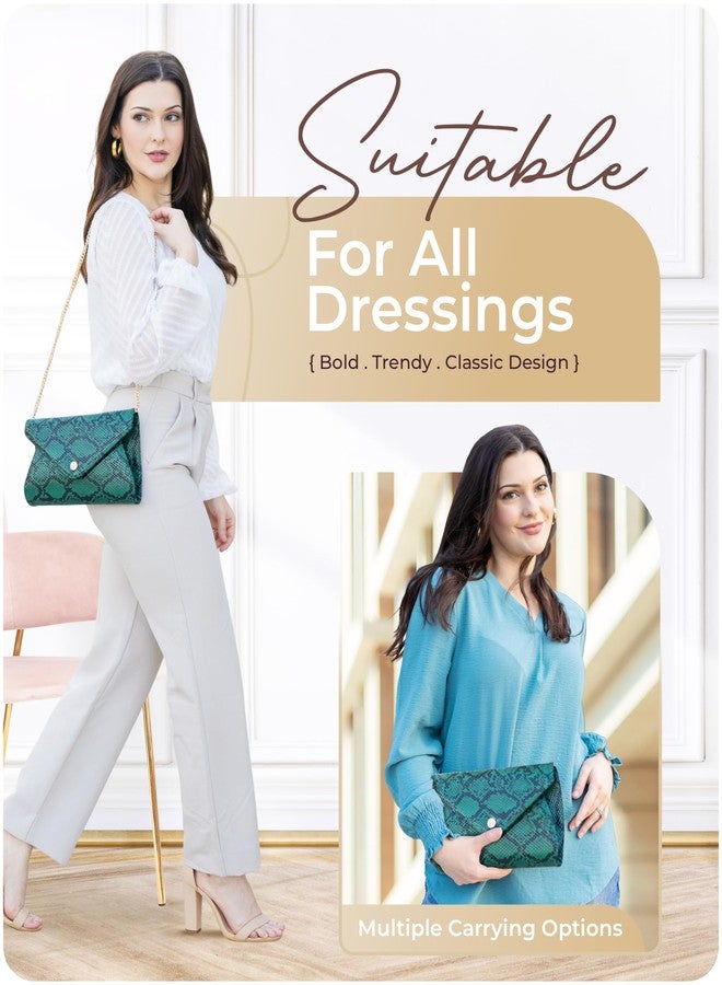 Claasico Evening Clutch Purses For Women - Elegant Envelope Clutch RFID Bag with Detachable Chain (Envy Green) - Image 2