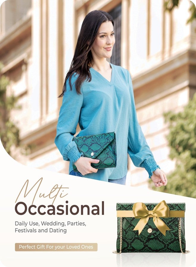 Claasico Evening Clutch Purses For Women - Elegant Envelope Clutch RFID Bag with Detachable Chain (Envy Green) - Image 4