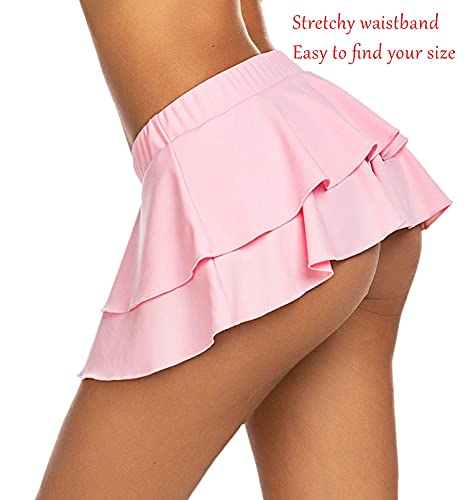 Avidlove Women Schoolgirl Pleated Sexy Mini Cosplay Skirt Ruffle Lingerie(Pink,XS) - Image 5