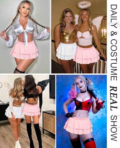 Avidlove Women Schoolgirl Pleated Sexy Mini Cosplay Skirt Ruffle Lingerie(Pink,XS) - Image 2