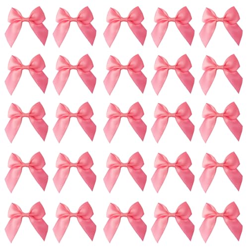 AKLVBL 25 Pack Set Satin Ribbon Bows Pretied Bows with Sticky Gel Pads for Treat Bags Gift Bags Bakery Candy Bags and Package Decorating or Gift Decorating Peach Pink - Image 2