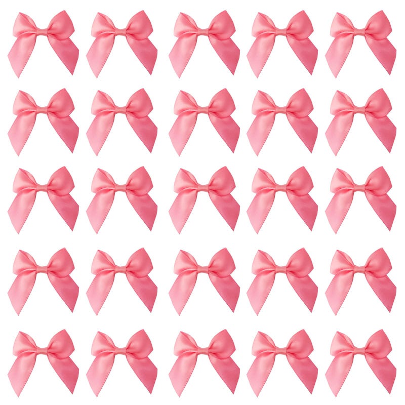 AKLVBL 25 Pack Set Satin Ribbon Bows Pretied Bows with Sticky Gel Pads for Treat Bags Gift Bags Bakery Candy Bags and Package Decorating or Gift Decorating Peach Pink - Image 3