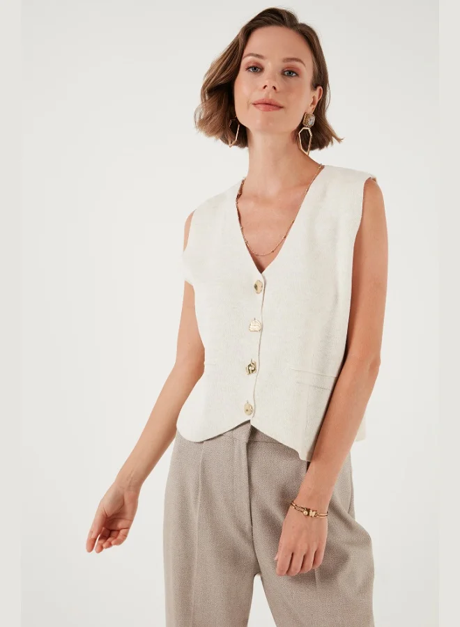 Lela Lela Standard Fit V-Neck Buttoned Knitwear Vest Women's VEST 4616177