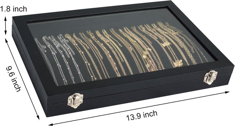 Siveit Premium Necklace Organizer Box - 20 Hooks Jewelry Tray with Transparent Lid - Display Box for Necklaces, Pendants - Suitable for Women and Girls (Black) - Image 3