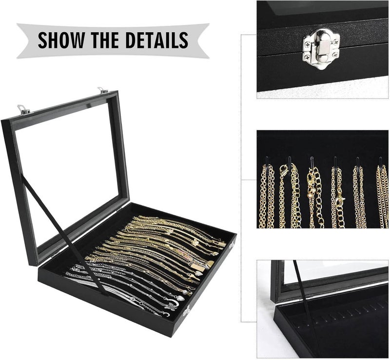 Siveit Premium Necklace Organizer Box - 20 Hooks Jewelry Tray with Transparent Lid - Display Box for Necklaces, Pendants - Suitable for Women and Girls (Black) - Image 4