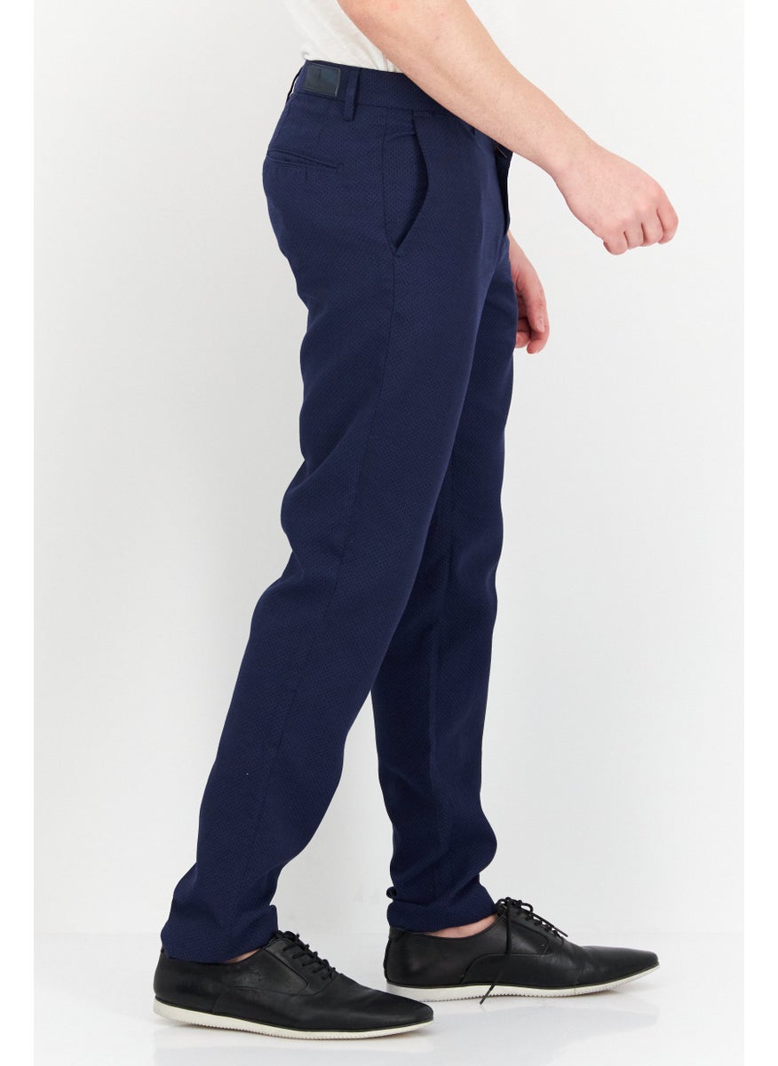 TRUSSARDI JEANS Men Regular Fit Textured Chino Pants, Navy Combo  - Image 4
