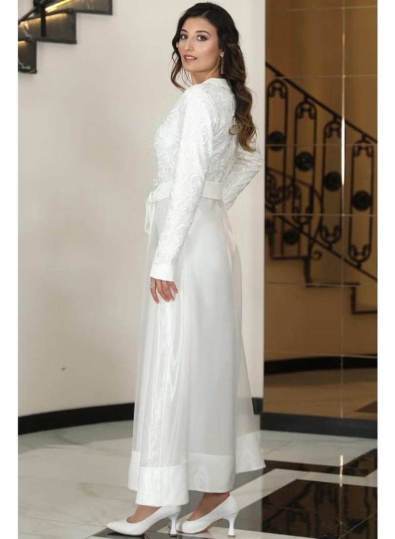 Esilanur Orchid Double Abaya Dress Set White - Image 3