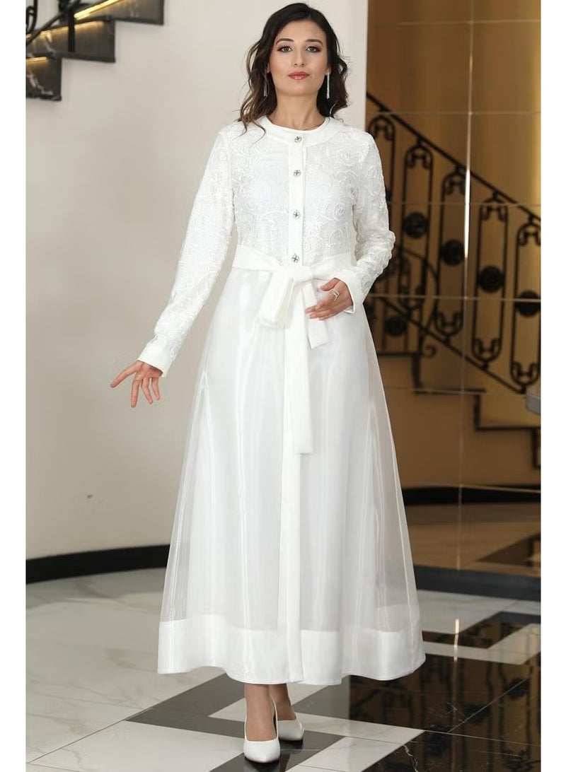 Esilanur Orchid Double Abaya Dress Set White - Image 1