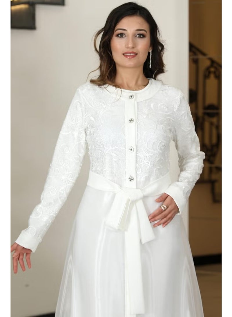 Esilanur Orchid Double Abaya Dress Set White - Image 2
