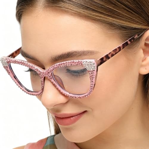 ICARA Women Reader Diamond Reading Glasses for Lady Vintage Crystal Rhinestone Sparkling Eyewear (pink/white, 2.75, x) - Image 3