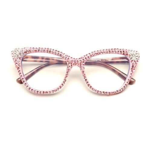 ICARA Women Reader Diamond Reading Glasses for Lady Vintage Crystal Rhinestone Sparkling Eyewear (pink/white, 2.75, x) - Image 1