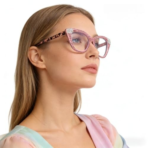 ICARA Women Reader Diamond Reading Glasses for Lady Vintage Crystal Rhinestone Sparkling Eyewear (pink/white, 2.75, x) - Image 4
