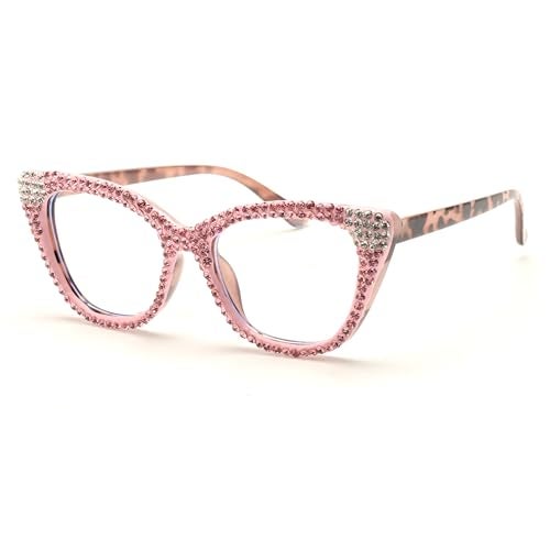 ICARA Women Reader Diamond Reading Glasses for Lady Vintage Crystal Rhinestone Sparkling Eyewear (pink/white, 2.75, x) - Image 2