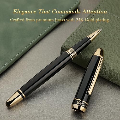 BEILUNER 315 Luxury Rollerball Pen, with 24K Gold Finish, Black Piano Lacquer, Luxury Grade Craftsmanship, Best Pen Gift Set for Men and Women, Professional, Executive, Office, Fancy, Nice Pens - Image 3