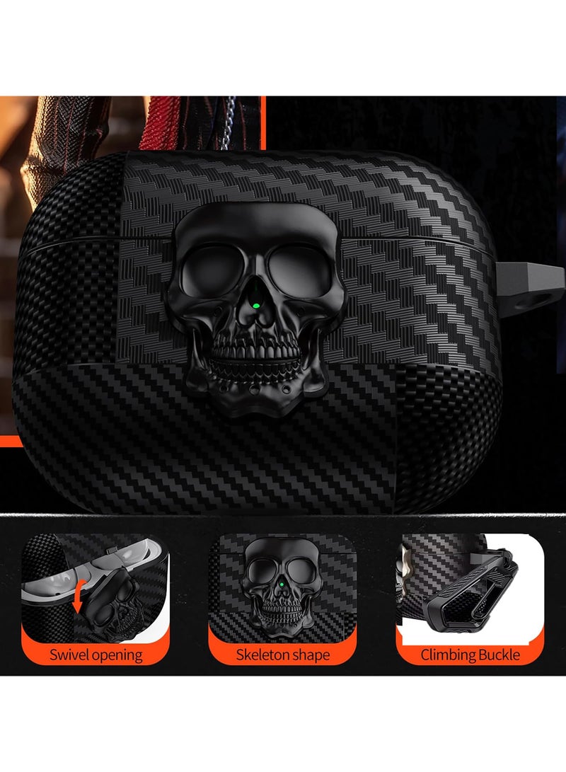 for AirPods 4 Case Skull with Lock & Keychain for Men, Funny Carbon Fiber Full Body Shockproof Hard Shell Protective Skeleton Cover for Airpods 4th Generation 2024  Gold  - Image 4