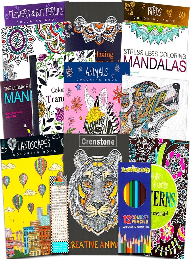 Crenstone 14 Pack Adult Coloring Super Set - Mandala Coloring Books for Adults Stress Relief Bundle Featuring Mandalas and More - Image 1
