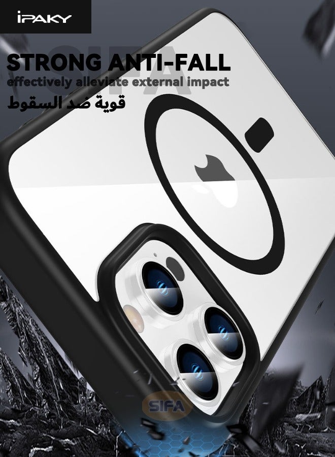 IPAKY iPhone 16 Pro Max Case, Magnetic [Compatible with Magsafe] Composite Material Case Cover, Military Grade Anti-Drop Shockproof Case, Slim Anti-Fall Back Cover for Apple iPhone 16 Pro Max, Black - Image 2
