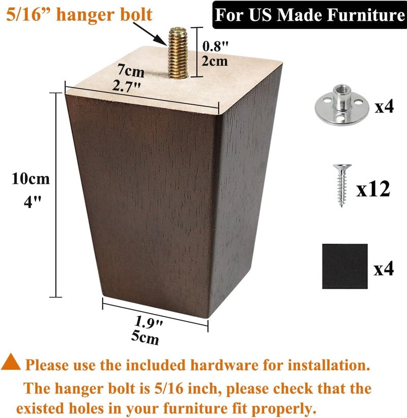 AORYVIC Wood Legs for Furniture 4 inch Sofa Legs Square Bed Legs Pack of 4 - Image 2