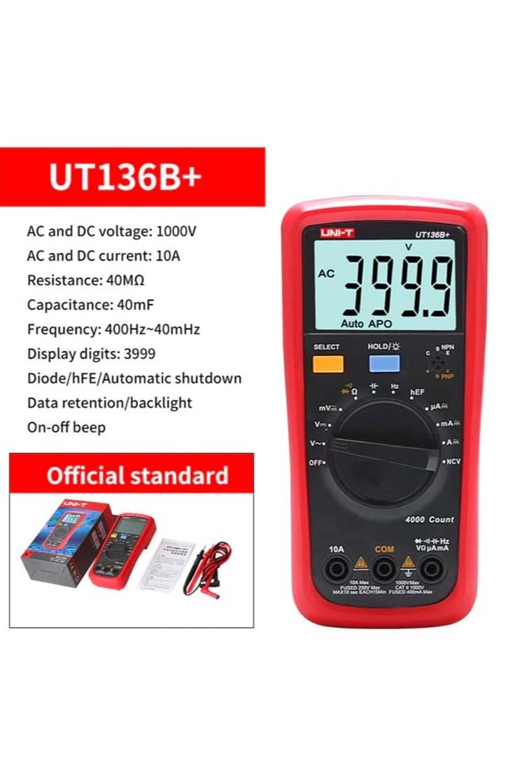 UniT UNI-T UT136B+ Multimeter Digital multimeter Tester AC DC Voltmeter Ammeter Ohm capacitance HFE Diode/Transistor Tester - Image 1