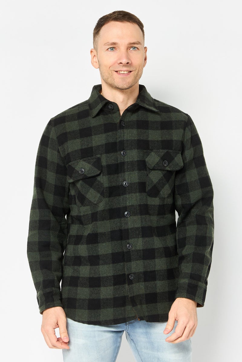 Jachs New York Men Plaid Shirt Jackets, Olive/Black - Image 1